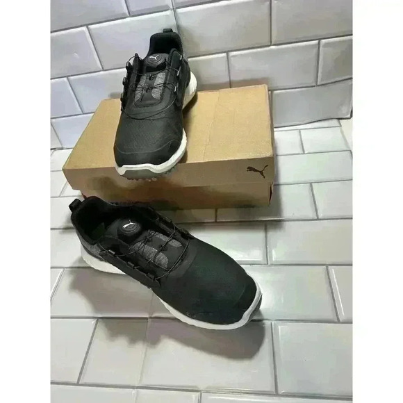 Puma Ignite Pwrcage Jrs Golf Shoes Black And Silver Waterproof 7C Juniors - Picture 3 of 14